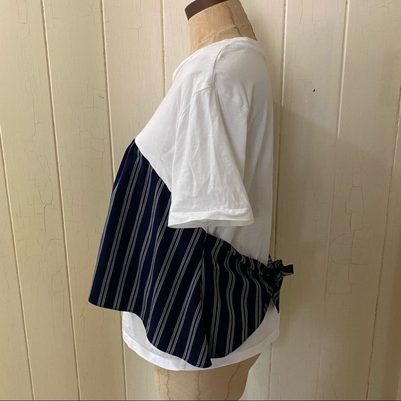 GU Japan sz M Layer Tee White Printed Top Tie Back - Picture 2 of 9